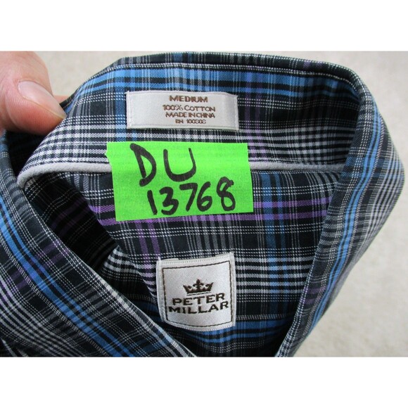 Peter Millar Shirt Mens Medium Black Purple Plaid Preppy Cotton Casual Button Up - Picture 8 of 8